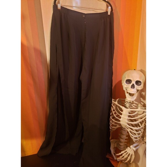 Vintage 1980s Black Wide Leg Sheer Overlay Pants Chic Gothic - Picture 3 of 4